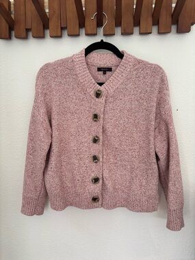 Quince Blush Pink Heathered Button-Front Cropped Cardigan Sweater